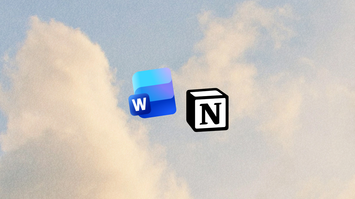 Word e Notion em um céu com nuvens